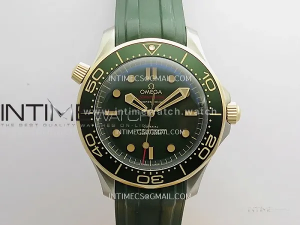 Seamaster 300M Diver Titanium/Bronze Gold ORF 1:1 Best Edition Green Dial On Green Rubber Strap Asian Super Clone 8806