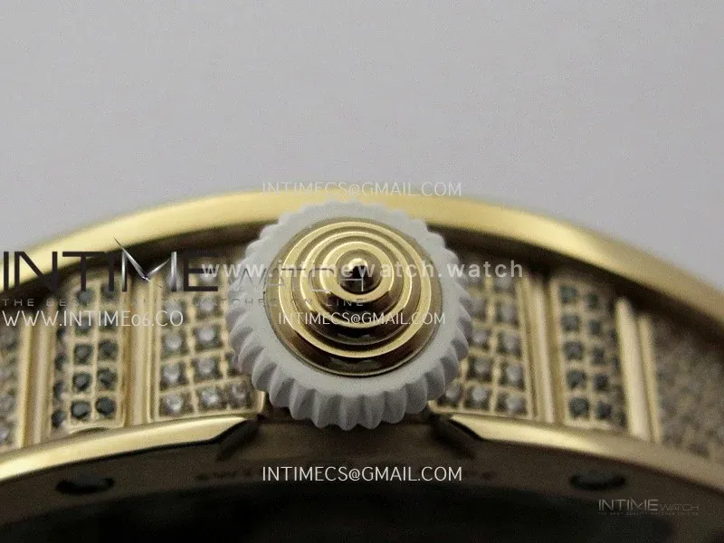 RM07 Full Paved Diamond RG ZF Best Edition White Diamond Skeleton Dial On White Rubber Strap Asian CRMA2 Clone
