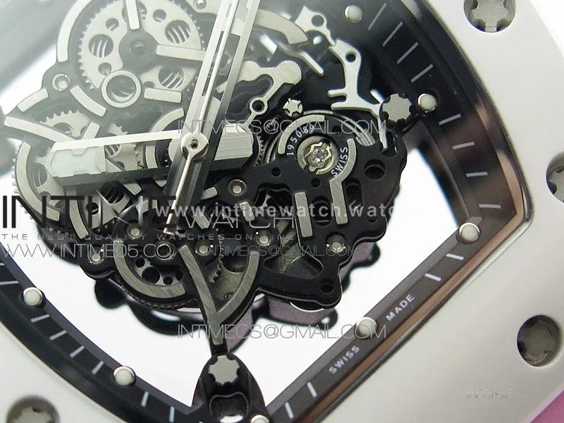RM055 White Ceramic KVF Best Edition Skeleton Dial on Pink Rubber Strap MIYOTA8215 V3