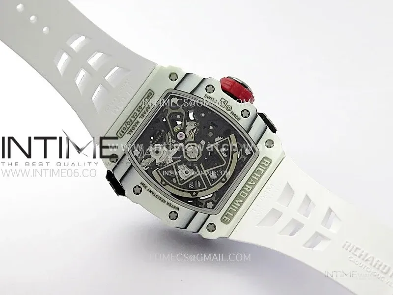 RM035-03 White Carbon/Red Crown Z Factory Skeleton Dial on White Rubber Strap Asian Skeleton movement