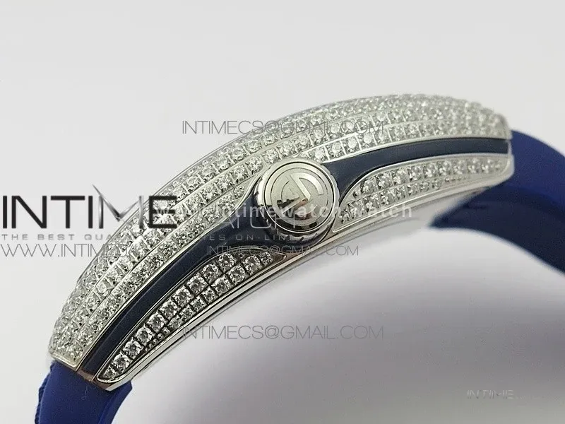 Vanguard V45 SS Full Diamonds Blue Textured Diamonds Markers on Blue Gummy Strap A2813