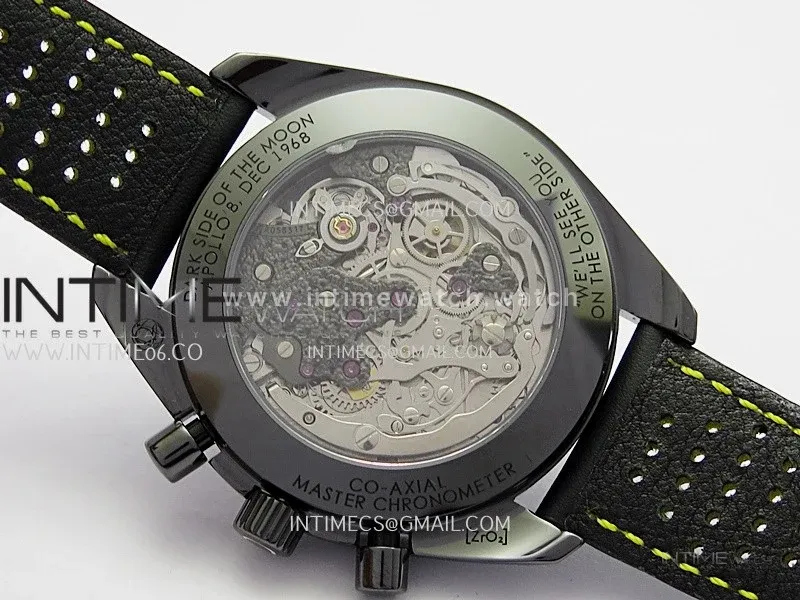 Speedmaster 44mm Ceramic SMF 1:1 Best Edition Black Skeleton Dial Yellow Hands On Black Leather Strap A3869 (Free Strap)
