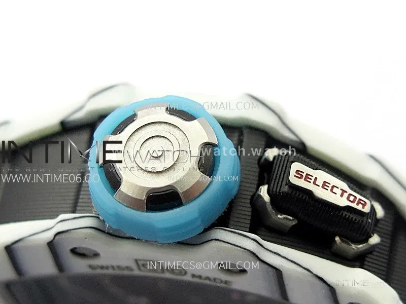 RM035-03 White Carbon/Blue Crown Z Factory Skeleton Dial on Blue Rubber Strap Asian Skeleton movement