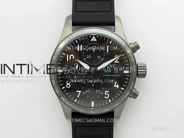 Pilot Chrono AMG IW388305 Sandblasting SS V9F Best Edition Black Dial On Black Quick Change Rubber Strap A7750 to 69385