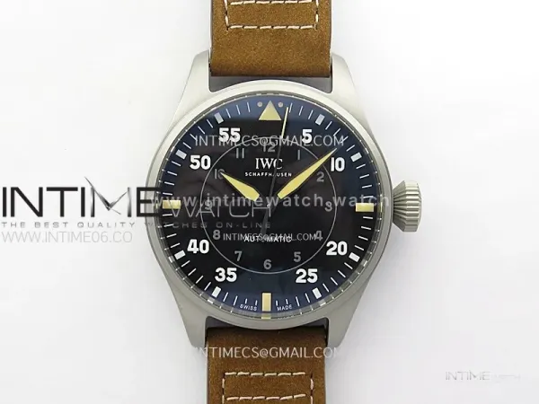 Big Pilot IW329701 Ti M+F 1:1 Best Edition Black Dial on Brown Leather Strap SEIKO 8N-24