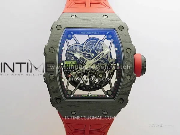 RM035-02 Black NTPT Umi Office 1:1 Best Edition Skeleton Dial On Red Rubber Strap RMAL1 Super Clone V2 (Free Sprung)