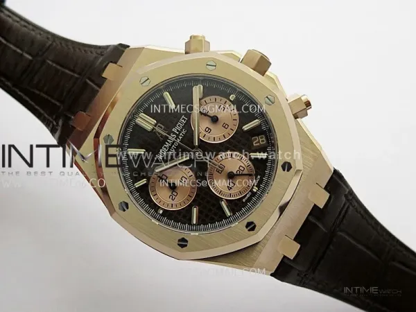 Royal Oak Chrono 26240 RG Gain Weight V2 DDF 1:1 Best Edition Brown Dial On Brown Leather Strap Super Clone DD4401 (SW Dial)