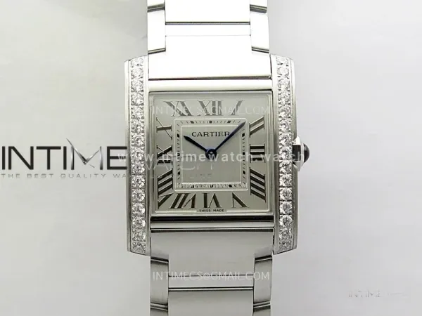 Tank Francaise Ladies 27mm Diamonds  Bezel SS 8848F 1:1 Best Edition Silver Dial on SS Bracelet Ronda Quartz