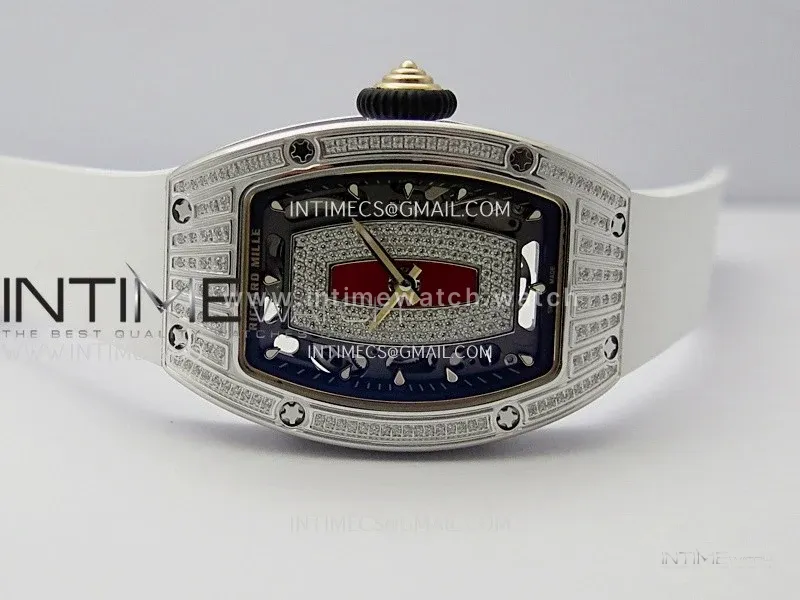 RM07 Paved Diamonds Bezel SS ZF Best Edition Diamond Skeleton Dial On White Rubber Strap Asian CRMA2 Clone