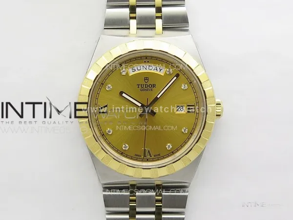 Prince Bay 41mm SS/YG A7F 1:1 Best Edition Gold Dial Diamonds Markers on SS Bracelet A2824