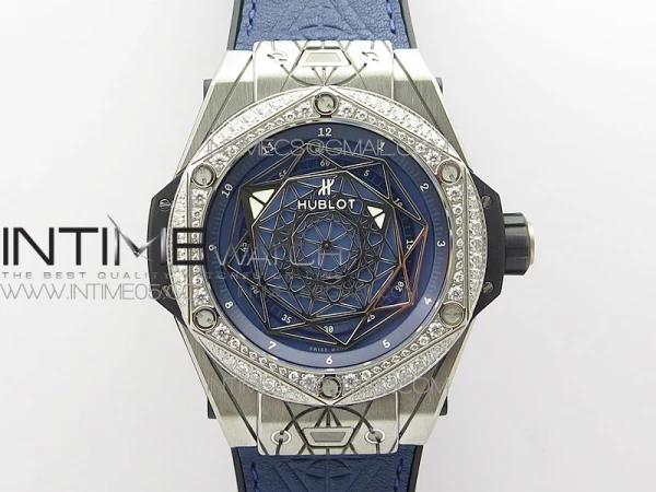 Big Bang Sang Bleu Ti Crystal Bezel WWF 1:1 Best Edition Blue Skeletonal Dial On Blue Gummy Strap Asian HB1213 V2