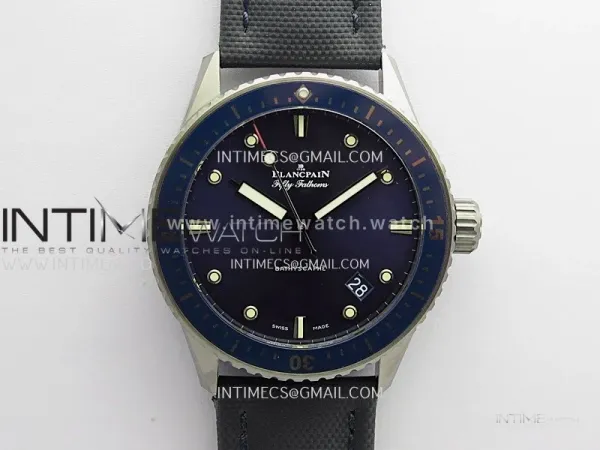 Fifty Fathoms Bathyscape Titanium Ceramic Bezel GF 1:1 Best Edition Blue Dial On Nylon Strap A1315