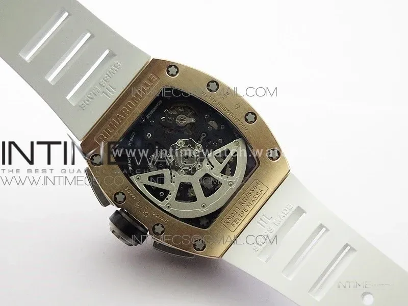RM11-03 RG KVF 1:1 Best Edition Crystal Skeleton Dial on White Rubber Strap A7750