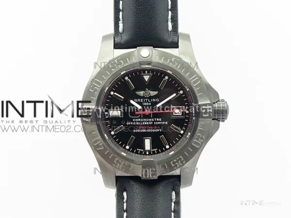 Avenger II Seawolf DLC V2 Best Edition Black Dial Stick Markers Red Second Hand on Black Strap A2836 (Free Brown Leather Strap)
