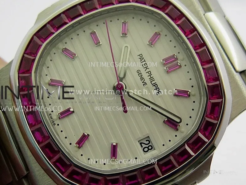 Nautilus 5711/1A Red T Diamond SS GRF 1:1 Best Edition White Textured Dial On SS Bracelet Asian 26-330