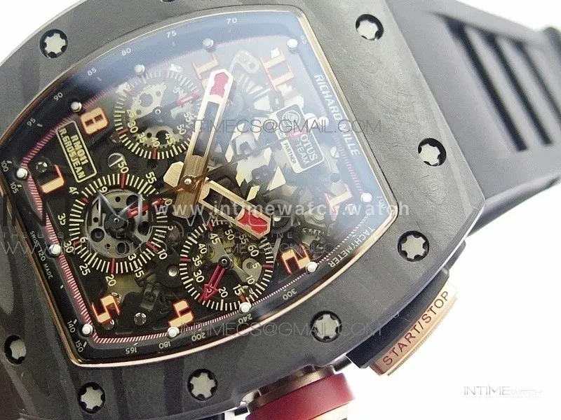 RM011 NTPT Lotus F1 Team RG Chronograph KVF 1:1 Best Edition Crystal Skeleton Dial Red on Black Rubber Strap A7750