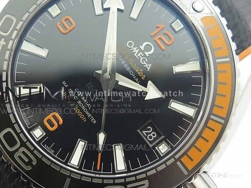 Planet Ocean 43.5mm SS VSF 1:1 Best Edition Black/Orange Bezel Black Dial on Black Nylon Strap A8900 Super Clone