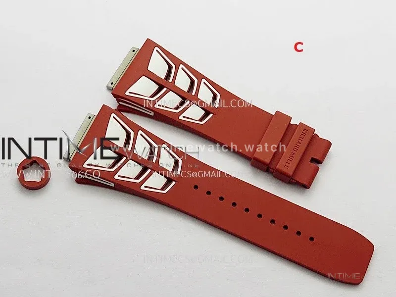 3AF 1:1 Richard Mille Shark Dual Color Rubber Straps Include Crown O Ring For RM055 And RM035 Watches