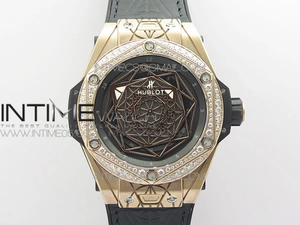 Big Bang Sang Bleu RG Ti Crystal Bezel WWF 1:1 Best Edition Black Skeletonal Dial On Black Gummy Strap Asian HB1213 V2