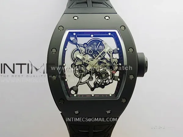 RM055 Black Case Black Inner Bezel(Red Word) Umi Office 1:1 Best Edition Skeleton Dial Black Strap RMUL2 SuperClone(Free Sprung)