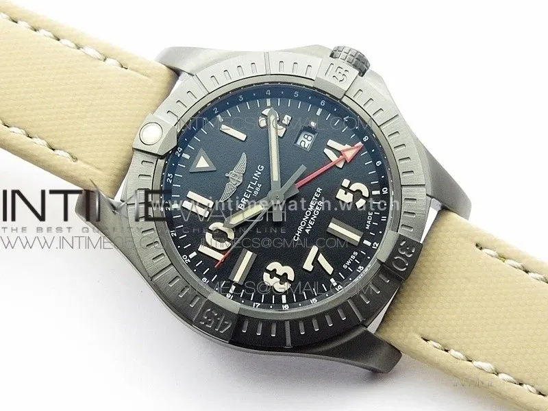 AVENGER V32395 Ti DLC 1:1 Best Edition Black Dial on Leather Strap A2824