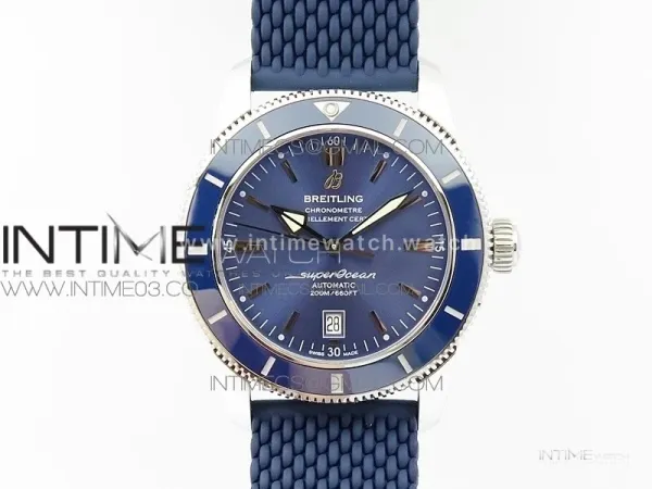 SuperOcean 42mm AB2010 SS OMF 1:1 Best Edition Blue Dial Blue Ceramic Bezel on Blue Rubber strap A2824