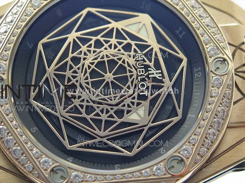 Big Bang Sang Bleu RG Ti Crystal Bezel WWF 1:1 Best Edition Black Skeletonal Dial On Black Gummy Strap Asian HB1213 V2