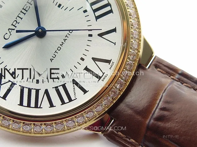 Ballon Bleu 42mm Diamonds Bezel RG 3KF 1:1 Best Edition Ice Blue Dial on Brown Leather Strap A2824