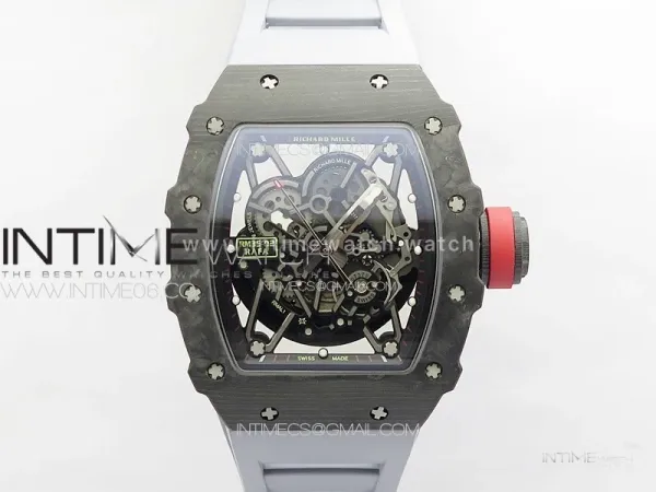 RM035-02 Forged Carbon Case KUF Best Edition Red Crown on Gray Rubber Strap MIYOTA8215