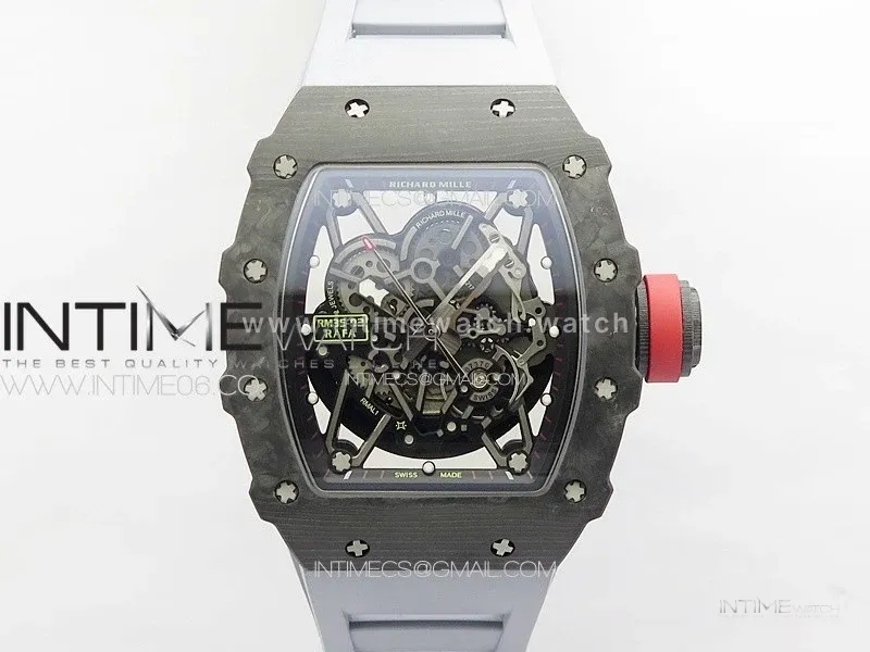 RM035-02 Forged Carbon Case KUF Best Edition Red Crown on Gray Rubber Strap MIYOTA8215