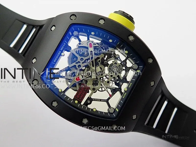 RM035-02 Black Ceramic SONIC Best Edition Skeleton Dial on Black Rubber Strap Clone RMUL1
