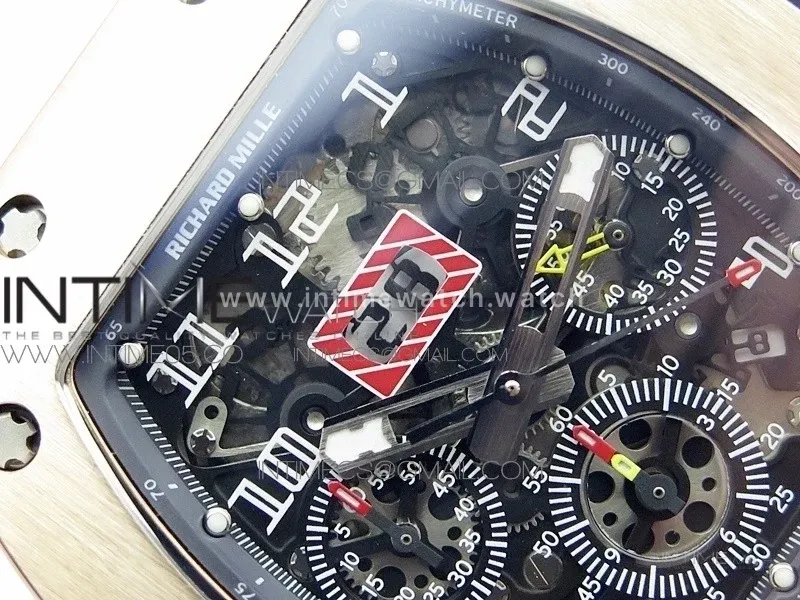 RM11-03 RG KVF 1:1 Best Edition Crystal Skeleton Dial on White Rubber Strap A7750