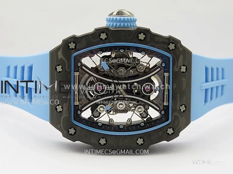 RM053-01 Real Forge Carbon JBF Best Edition Skeleton Dial on Blue Rubber Strap Asian Movement