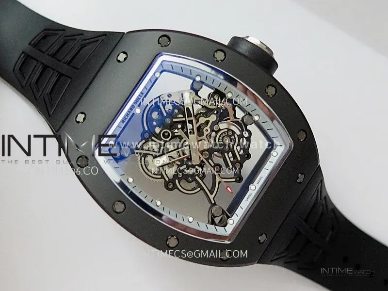 RM055 Black Case White Inner Bezel Umi Office 1:1 Best Edition Skeleton Dial Black Rubber Strap RMUL2 Super Clone (Free Sprung)