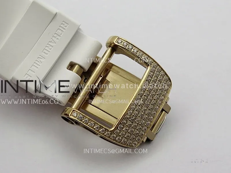 RM07 Full Paved Diamond RG ZF Best Edition White Diamond Skeleton Dial On White Rubber Strap Asian CRMA2 Clone