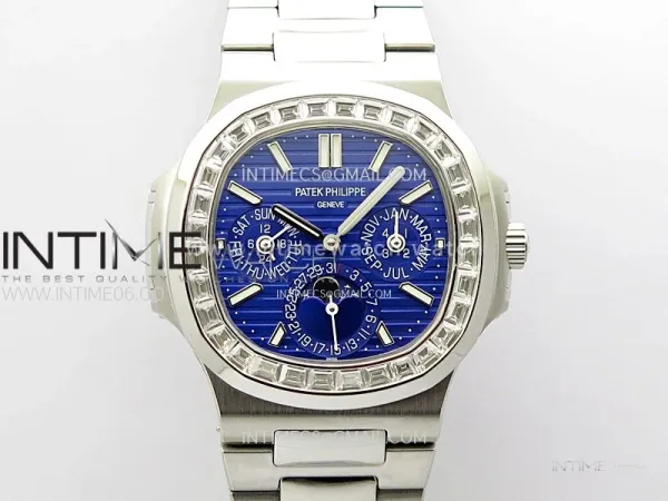 Nautilus 5740 T Diamonds Bezel SS TWF Best Edition Blue Dial on SS Bracelet A240