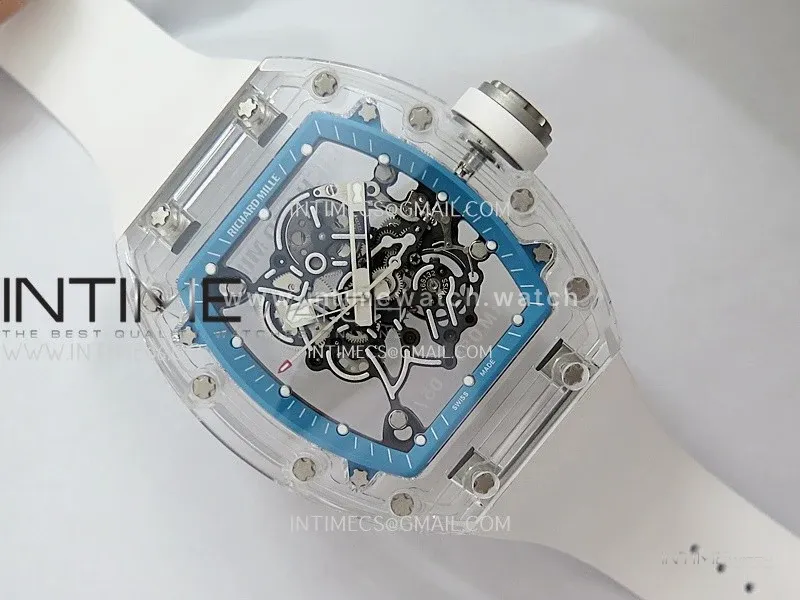 RM055 Transparent Blue Inner Sonic Best Edition Skeleton Dial On White Rubber Strap RMUL2 Super Clone