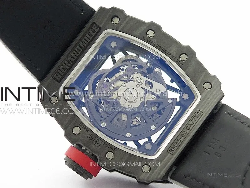 RM035-02 Forged Carbon Case KUF Best Edition Red Crown on Gray Nylon Strap MIYOTA8215