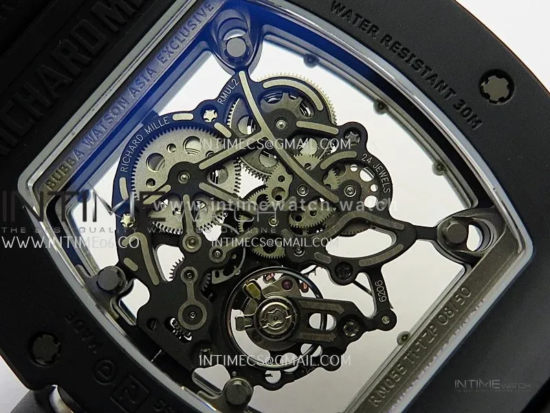 RM055 Black Crown White Inner Black/White Ceramic ZF 1:1 Best Edition Skeleton Dial On Black Rubber Strap RMUL2 Super Clone