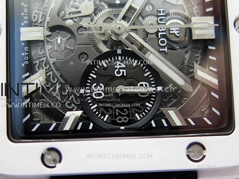 Square Bang Unico 42mm White Ceramic BBF 1:1 Best Edition Skeleton Dial on White Rubber Strap A1280