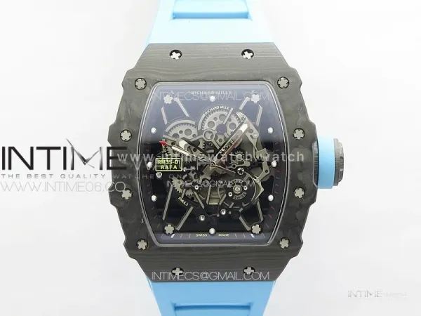 RM035-01 Forged Carbon Case KUF Best Edition Blue Crown on Blue Rubber Strap MIYOTA8215