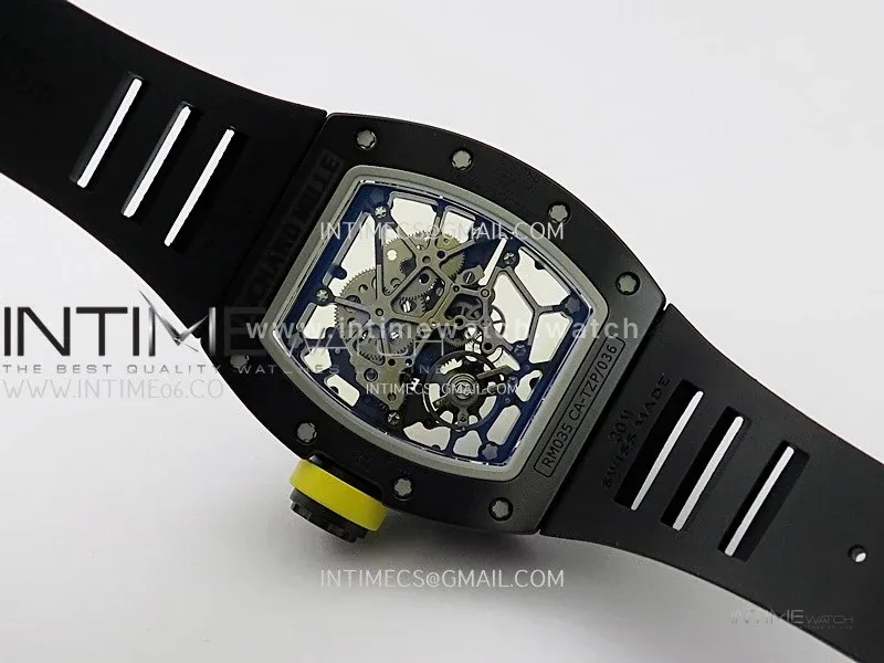 RM035-02 Black Ceramic SONIC Best Edition Skeleton Dial on Black Rubber Strap Clone RMUL1