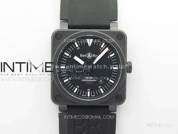 BR 03-92 Horograph Real Ceramic 1:1 Best Edition Black Dial on Black Rubber Strap MIYOTA 9015