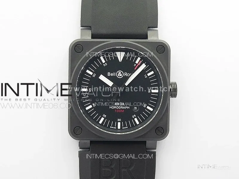 BR 03-92 Horograph Real Ceramic 1:1 Best Edition Black Dial on Black Rubber Strap MIYOTA 9015