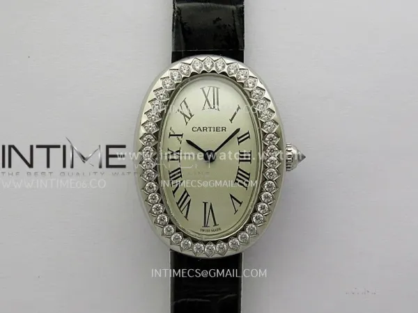Baignoire Watch Diamond Bezel SS AF 1:1 Best Edition Silver Dial On Black Croco Strap RONDA Quartz