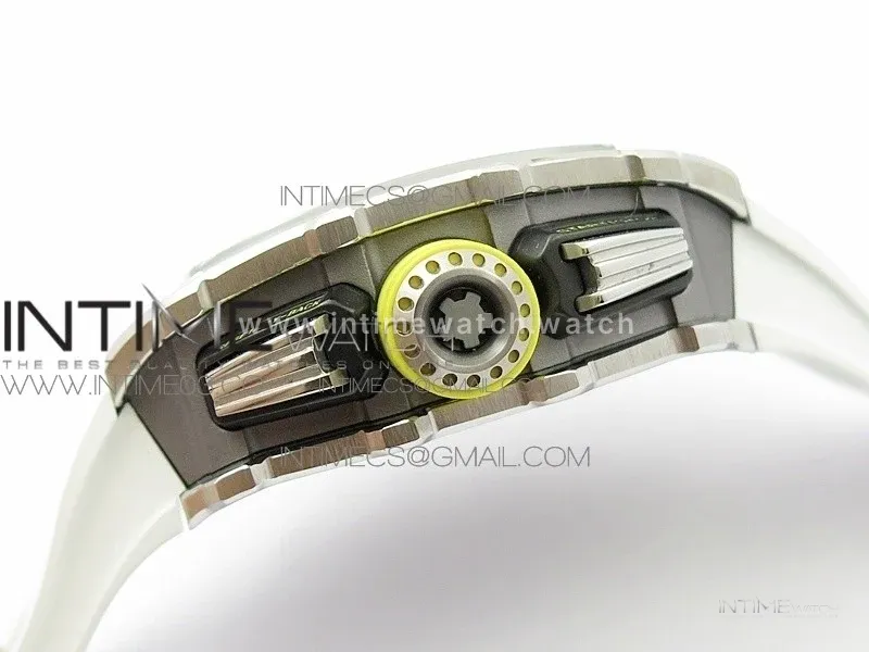 RM11-03 SS KVF 1:1 Best Edition Crystal Skeleton Dial on White Racing Rubber Strap A7750