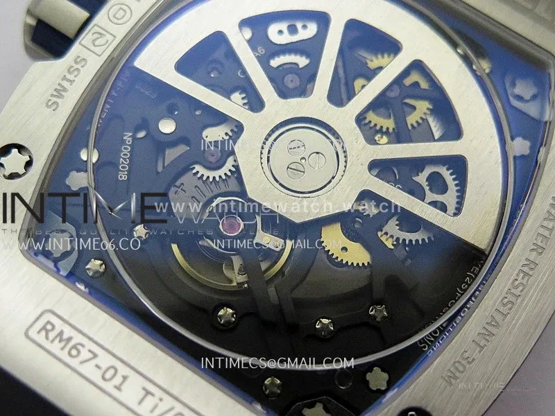 Mille Studio RM67-01 Real Power Reserve Ti Blue Skeleton Dial On Black Rubber Strap CRMA7 Clone (Free Velcro Strap And Tool)