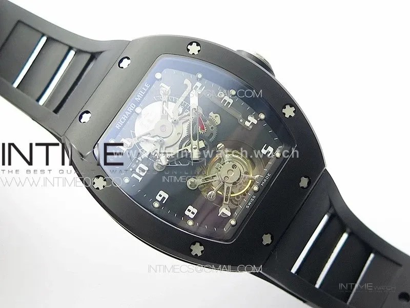 RM001 Real PR DLC YSF Skeleton Dial on black Rubber Strap Asian Tourbillon