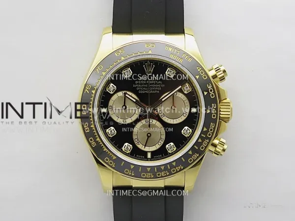 Daytona 126518 904L YG QF Best Edition Black Dial Gold Subdial Diamonds Markers on Oysterflex Strap SA4131