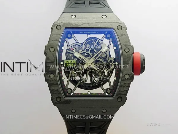 RM035-02 Black NTPT Red Crown Umi Office 1:1 Best Edition Skeleton Dial On Black Rubber Strap RMAL1 Super Clone V2 (Free Sprung)